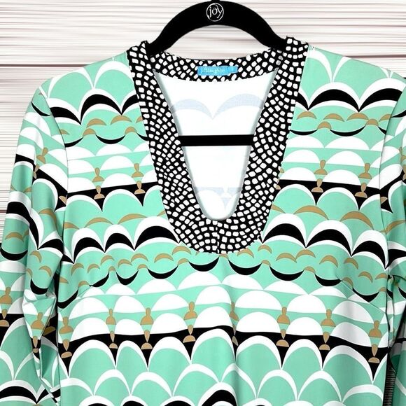 J. McLaughlin Giselle Sheath Dress Catalina Cloth B-neck Mint White Black Size S - Picture 3 of 9